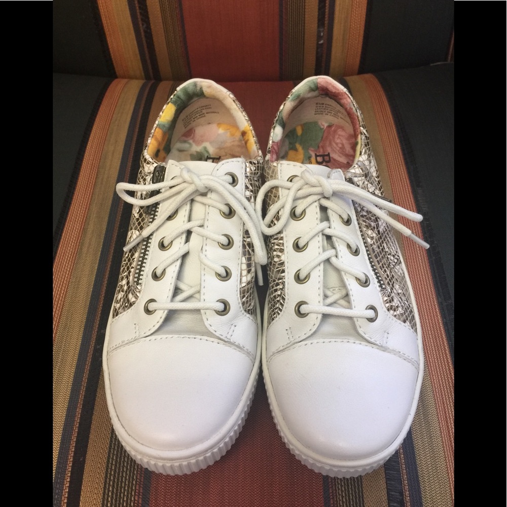 Born “Tamera” Gold and White Leather Sneakers.